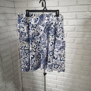Lauren Ralph Lauren Ladies Size 14 Petite Blue & White Pattern Flared Skirt